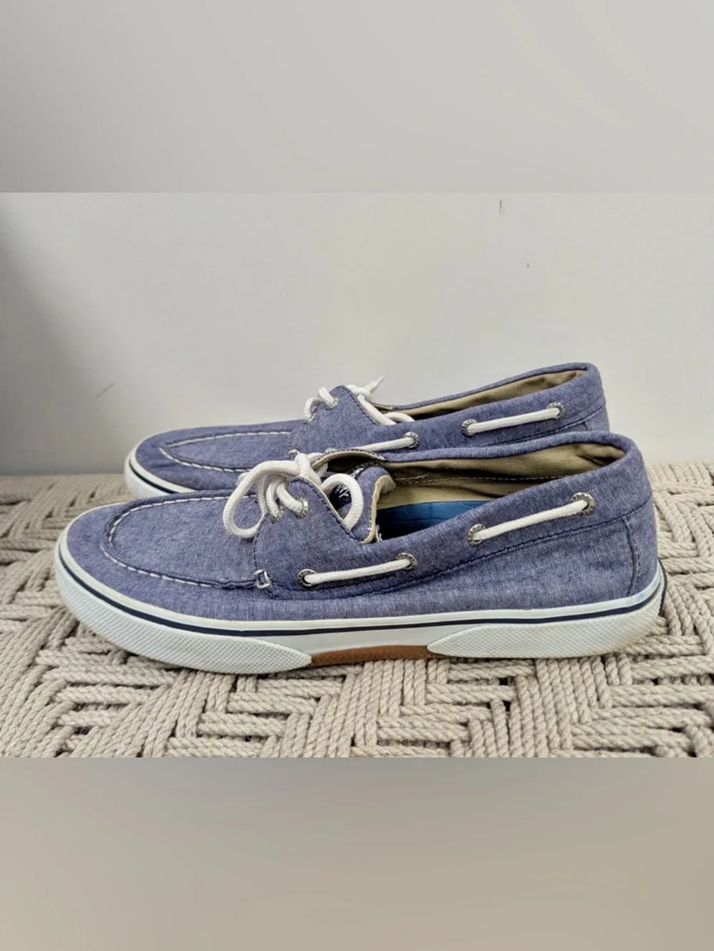 Sperry Top-Sider Blue 2 Eye Chambray Canvas Boat Shoes Mens Size 10 Lace Up